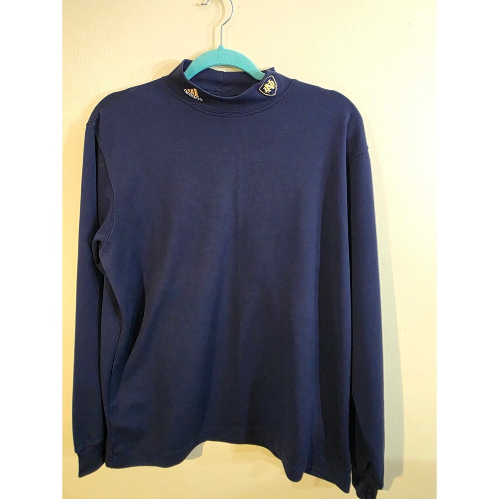 Adidas Team Notre Dame Fighting Irish Mock Neck Shirt Mens Small Navy Blue